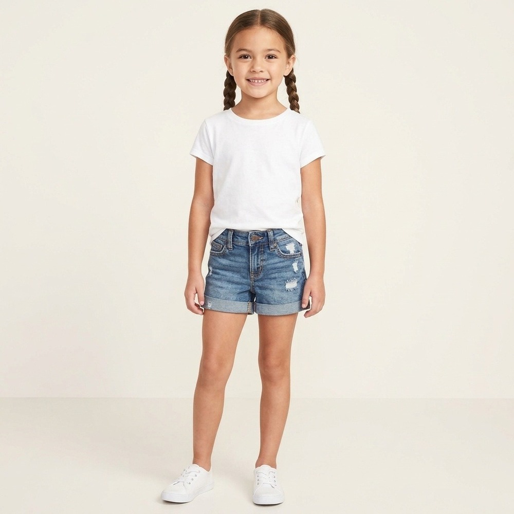 Old Navy Denim Shorts Kids Size 6 Blue Excellent High Rise Rolled Cuffs